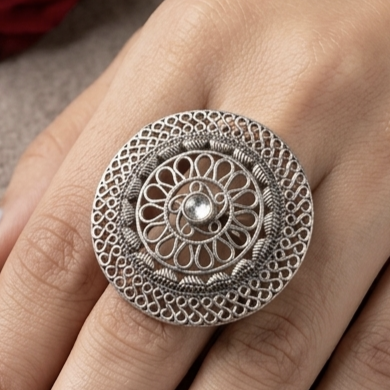 Silver Mandala Cocktail Ring